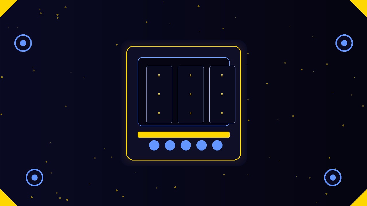 بانر رئيسي لعالم السلوتس - ماكينة سلوتس ذهبية مضاءة في الخلفية المظلمة الفاخرة